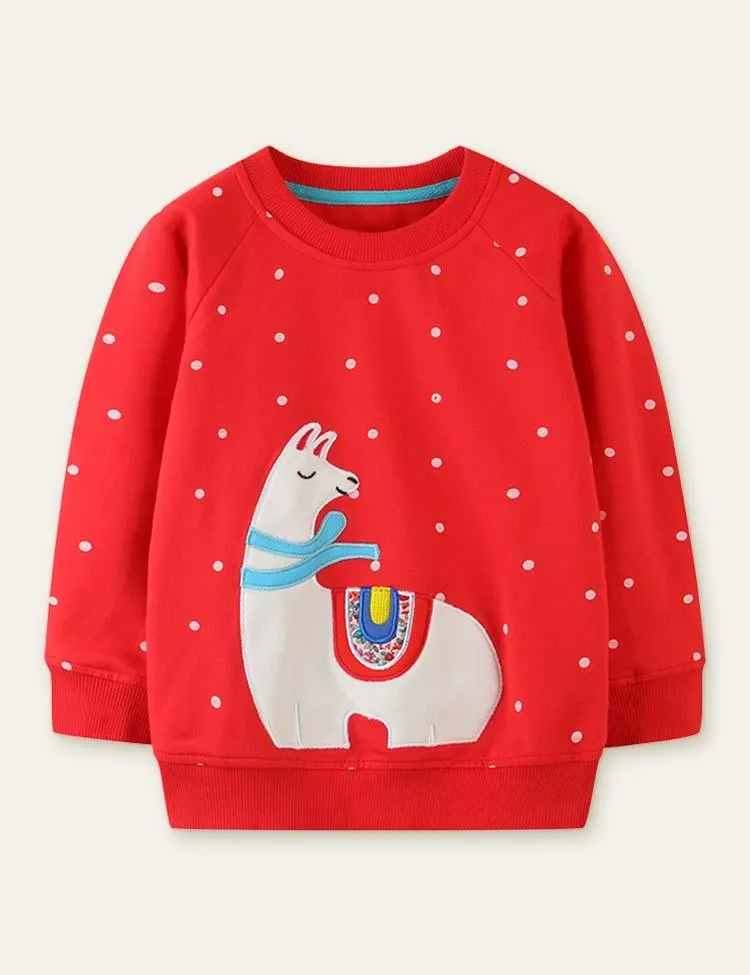 Alpaca Appliqué Polka Dot Sweatshirt