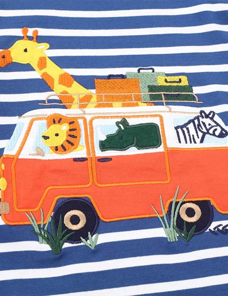 Animal Bus Appliqué Striped Long Sleeve T-shirt - Image 3
