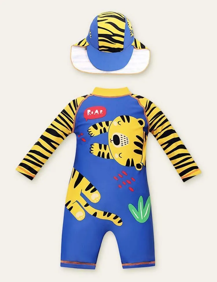 Animal Long Sleeve Swim Suit + Cap - Image 2