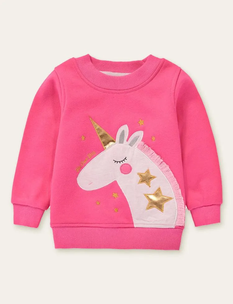 Animal Unicorn Appliqué Embroidered Sweatshirt - Image 4