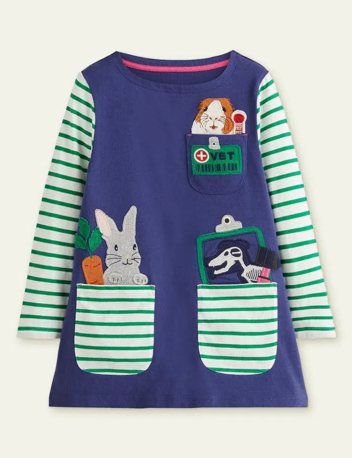 Scientist Appliqué Pocket Long Sleeves Dress - Image 6