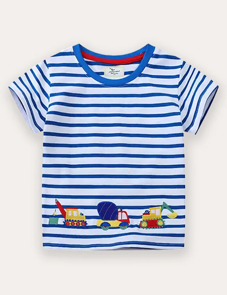 Backhoe Applique Short Sleeve T-Shirt