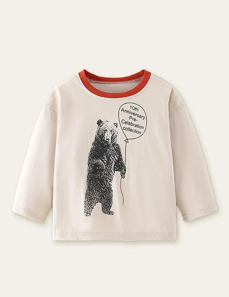 Balloon and Bear Printed Long-Sleeved T-shirt