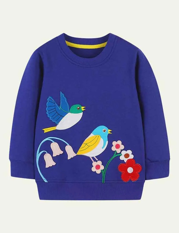 Bird Flower Appliqué Sweatshirt - Image 2