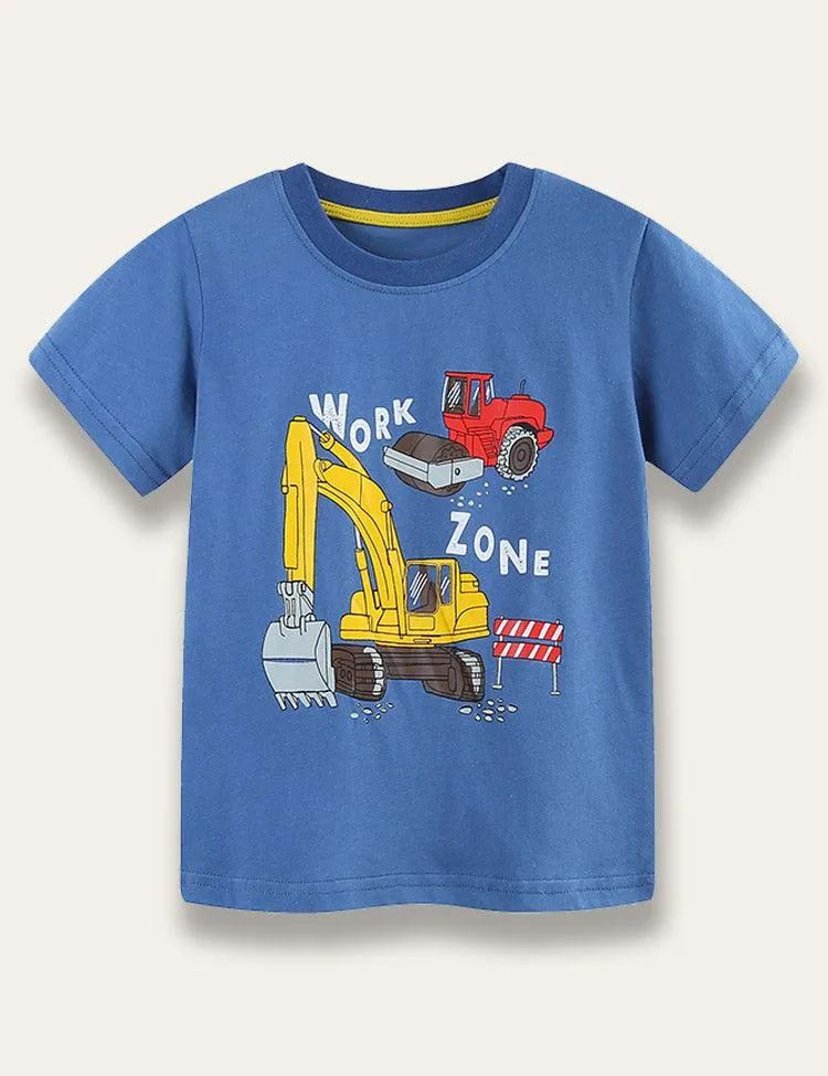Blue Excavator Print T-shirt