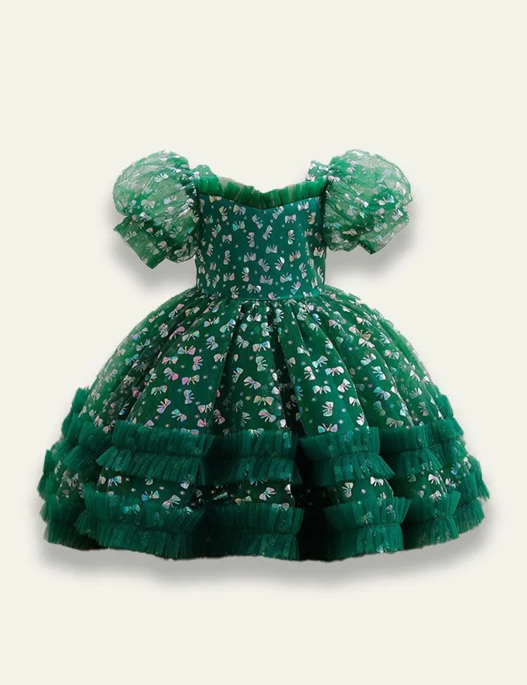 Bow Print Mesh Party Dress - Image 2