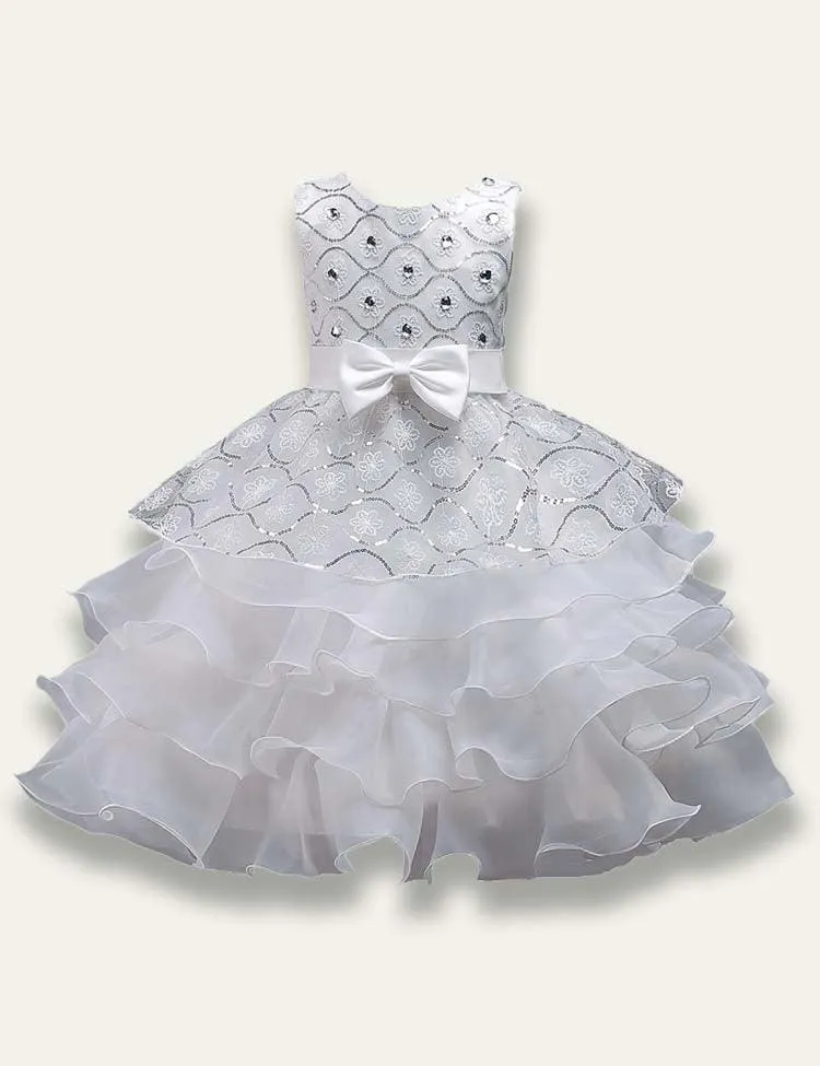 Bowtie Fluffy Studded Sequin Princess Party Dress - Image 3