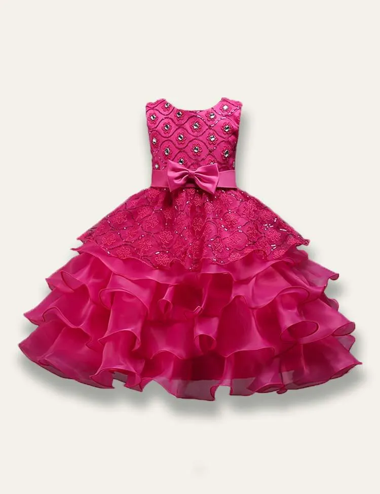 Bowtie Fluffy Studded Sequin Princess Party Dress - Image 4