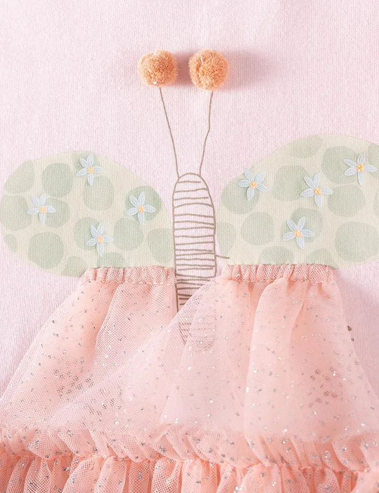 Butterfly Appliqué Long Sleeve Tulle Dress - Image 3