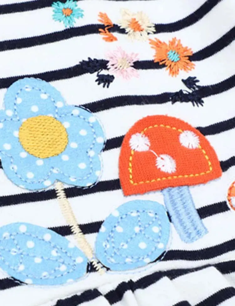 Butterfly Flower Appliqué Striped Dress - Image 2