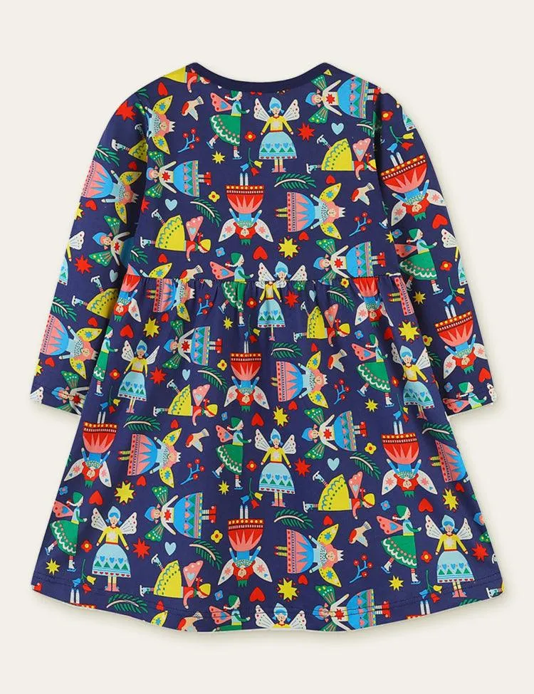 Butterfly Girl Floral Printed Long Sleeve Dress - Image 2