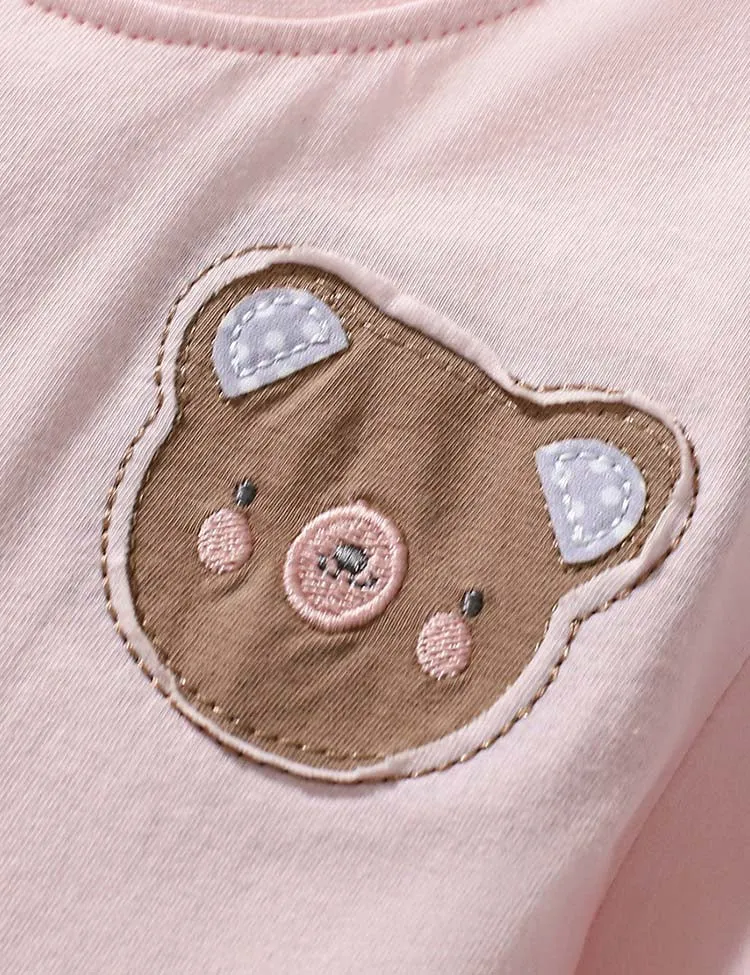 Cartoon Bear Appliqué Ruffled Dress - Image 3