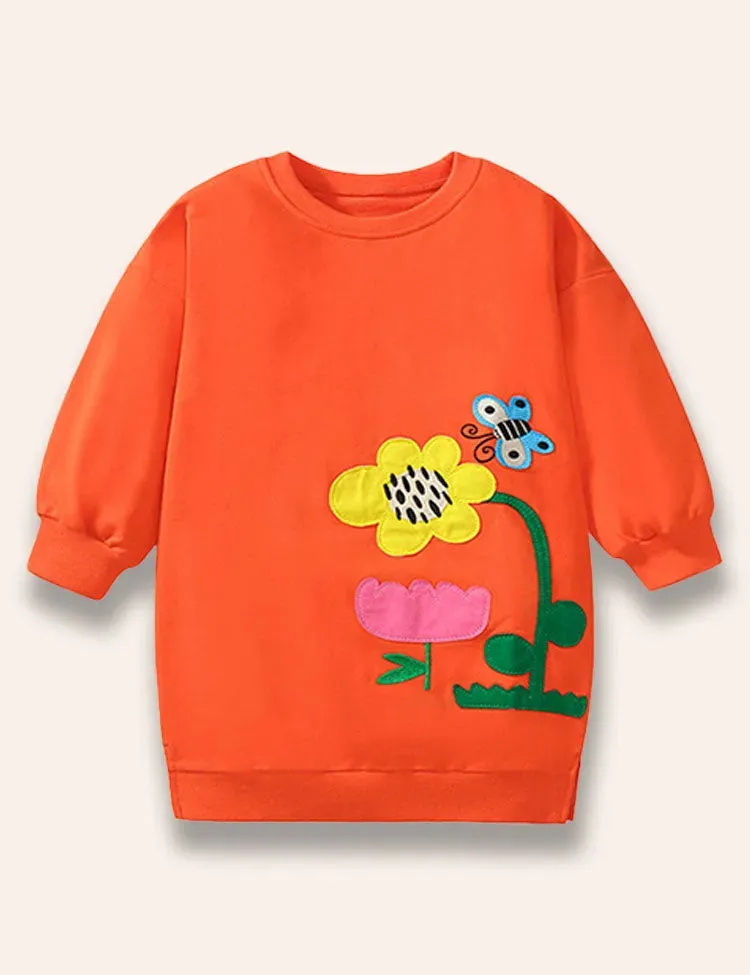 Cartoon Butterfly Flower Applique Sweatshirt Set - Image 2