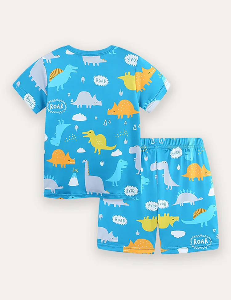 Cartoon Dinosaur Print Short Sleeve T-Shirt and Shorts Set - Image 2