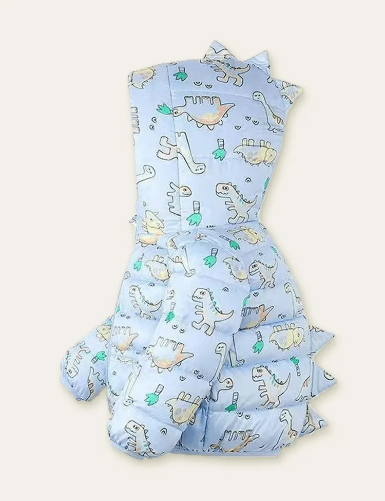 Cartoon Dinosaur Printed Zipper Design Coat - Image 8