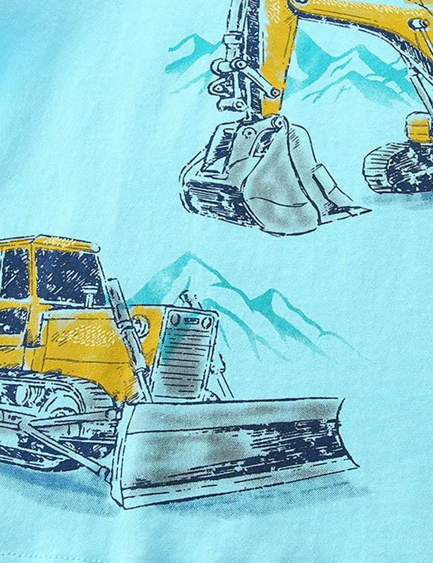 Cartoon Excavator Printed T-Shirt - Image 4