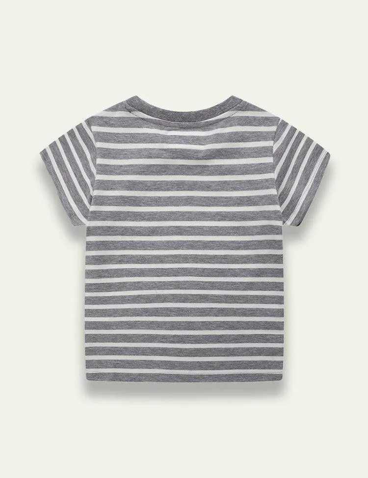 Cartoon Excavator Striped T-shirt - Image 2