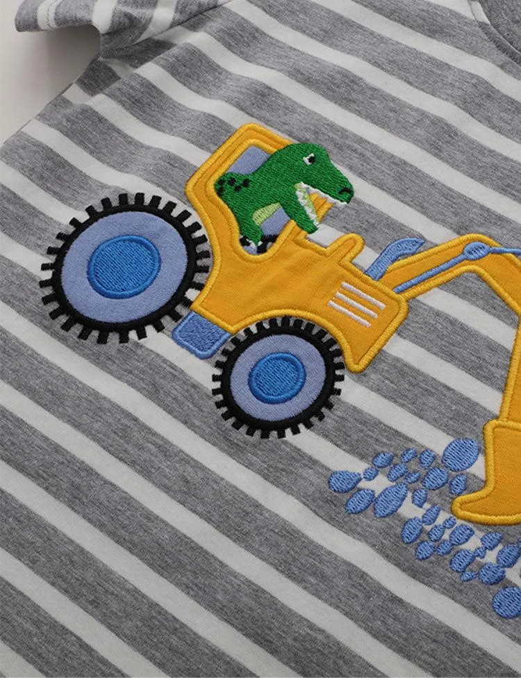 Cartoon Excavator Striped T-shirt - Image 3