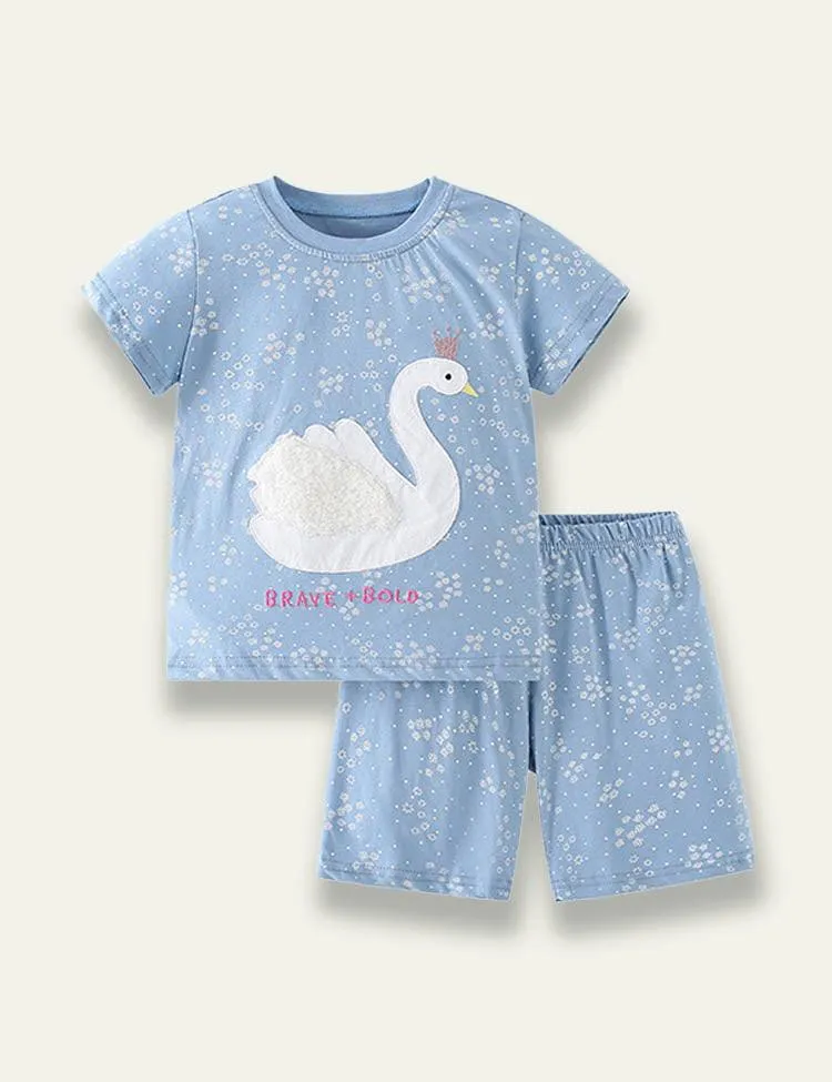 Cartoon Goose Appliqué Short Sleeve Set