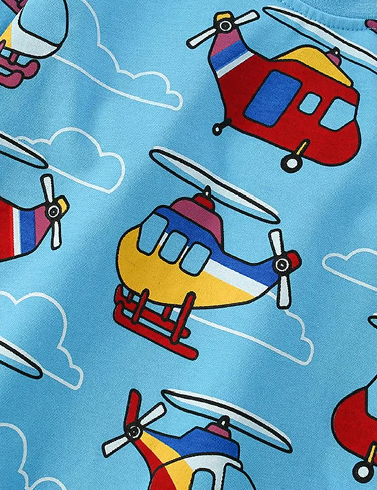 Cartoon Helicopter Full Printed Long-Sleeved T-shirt - Image 2