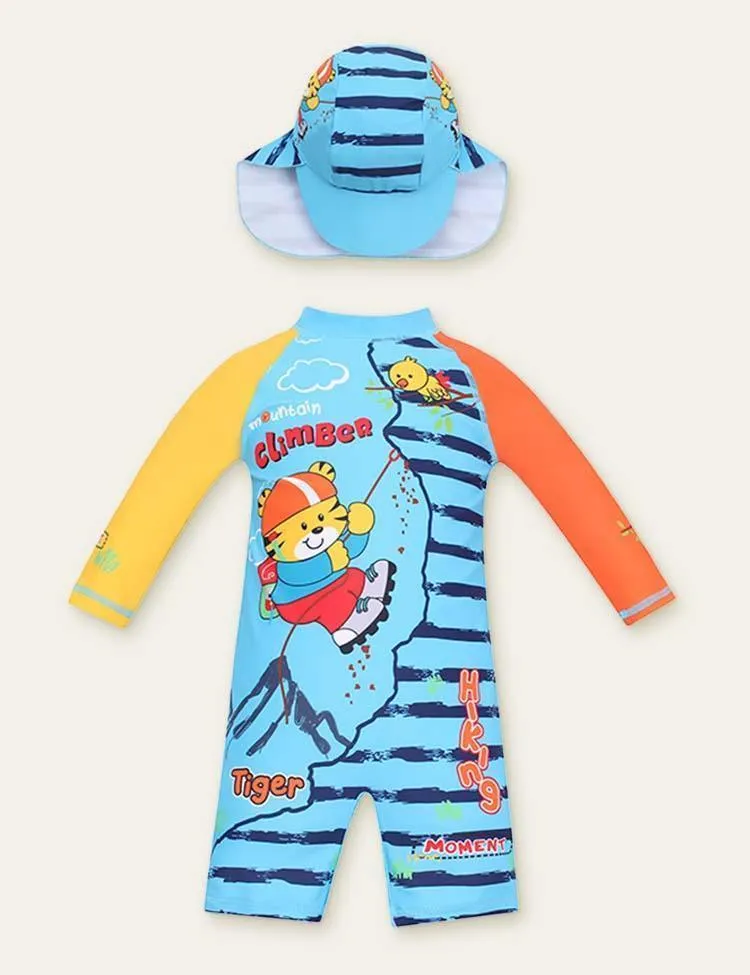 Cartoon Long sleeve Swim Suit + Cap - Image 2