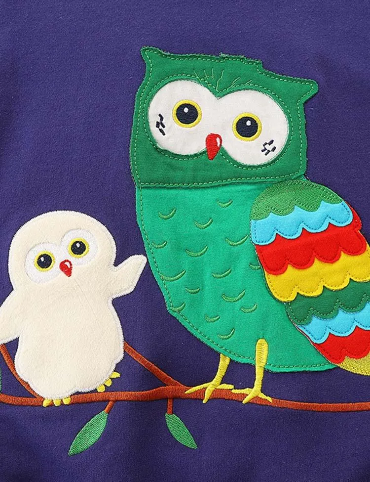 Cartoon Owl Appliqué Sweatshirt - Image 2