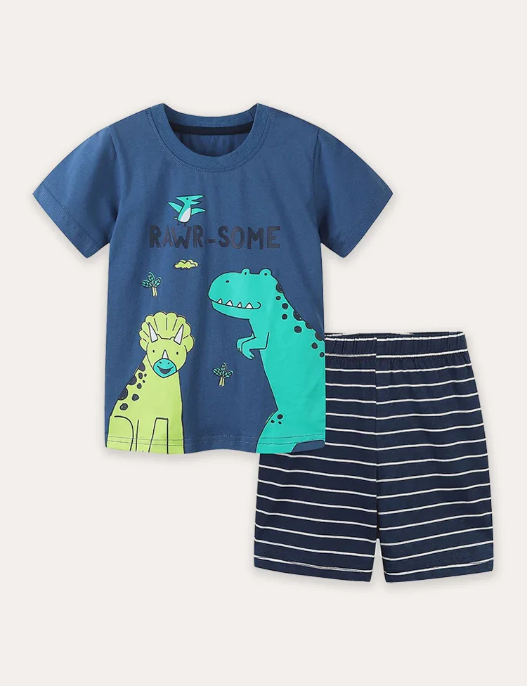 Cartoon Printing Short Sleeve T-Shirt and Shorts Set - Image 2