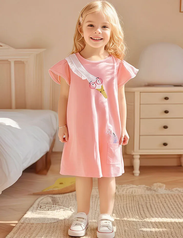 Cartoon Swan Appliqué Ruffled Dress - Image 2