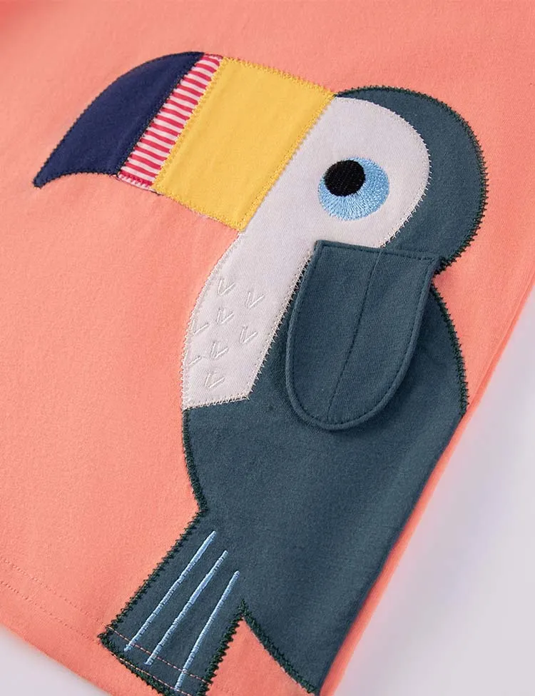 Cartoon Toucan Appliqué T-Shirt - Image 2