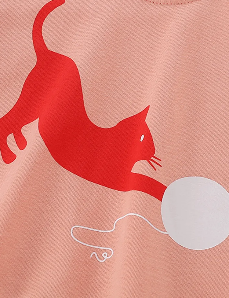 Cat and Fur Ball Printed Sweatshirt - Image 2