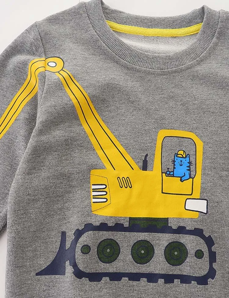 Cat Excavator Printed Long-Sleeved Sweatshirt - Image 3