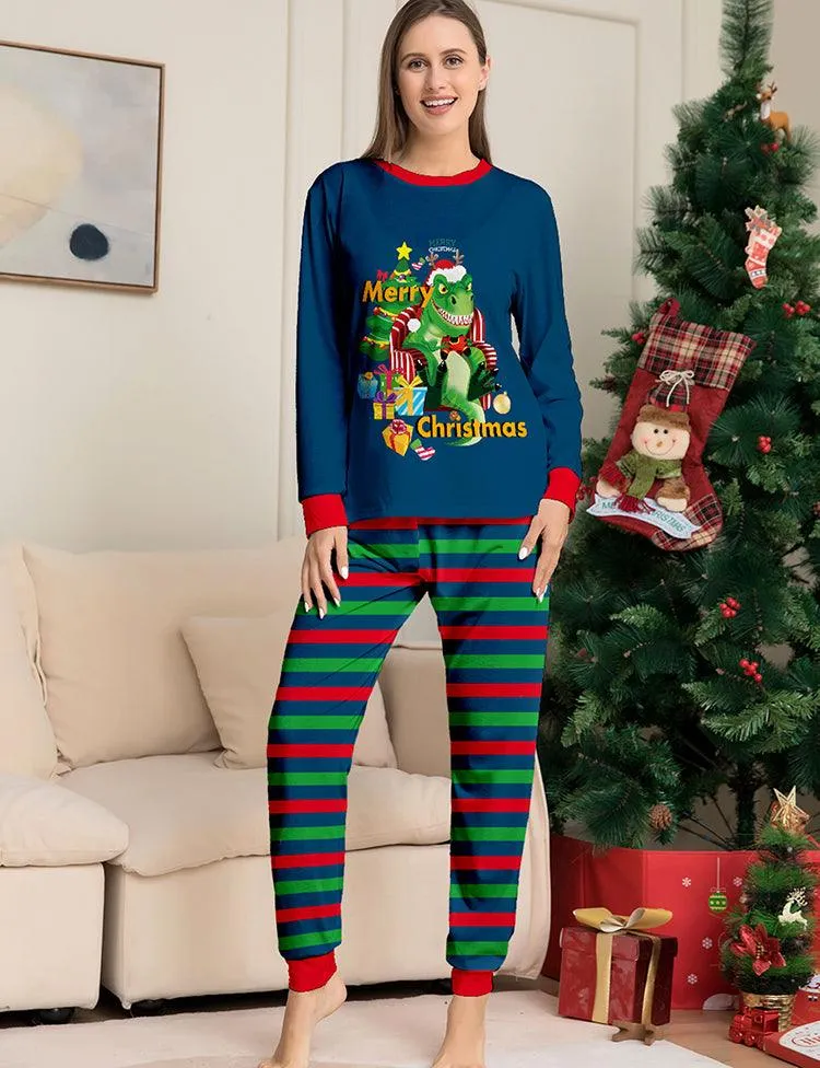 Christmas Cartoon Tyrannosaurus Printed Family Matchting Pajamas - Image 4