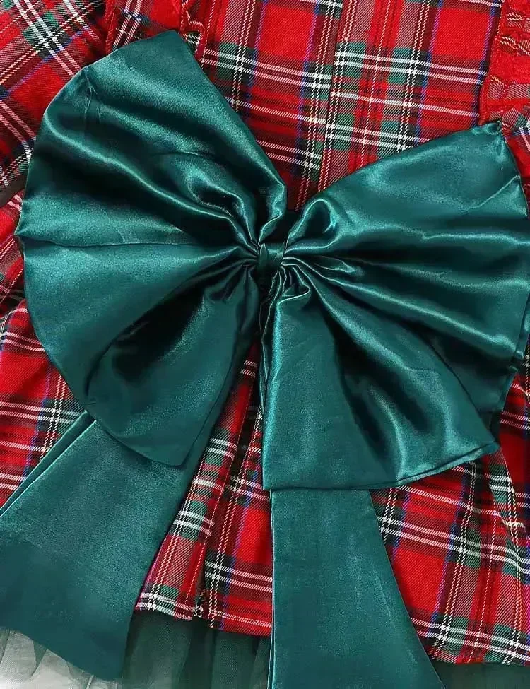 Christmas Plaid Ruffled Tulle Dress - Image 2