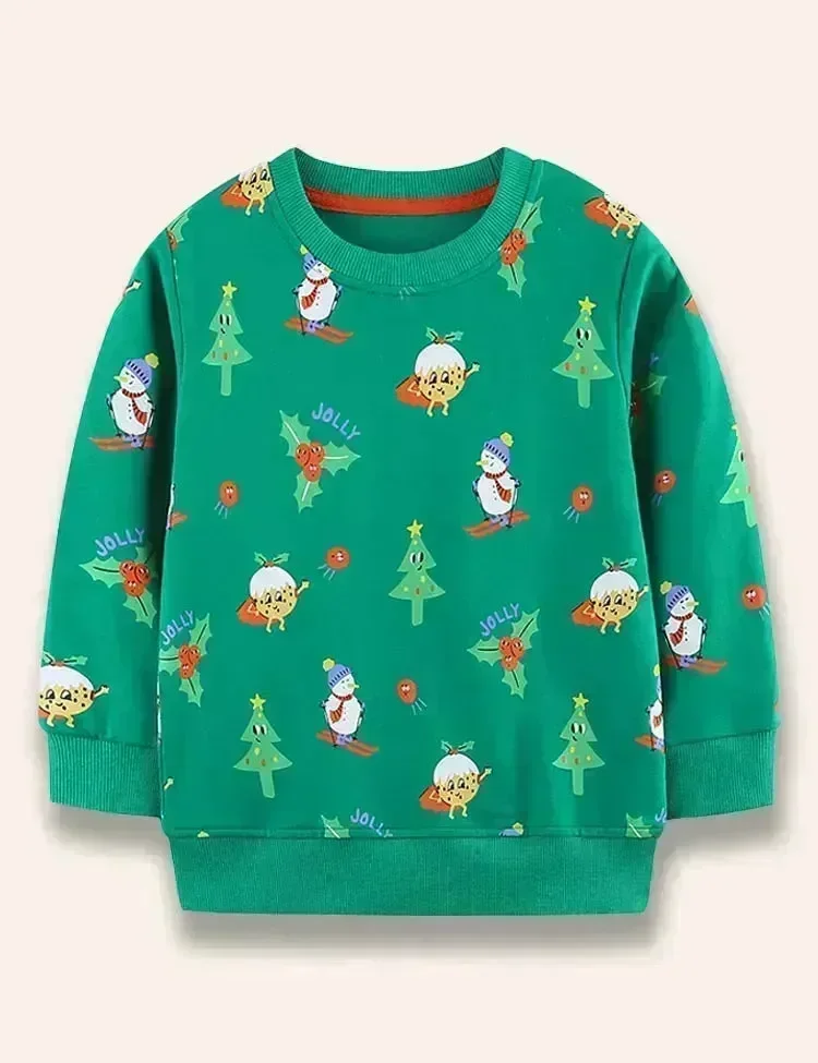 Christmas Skiing Snowman Printed Sweatshirt