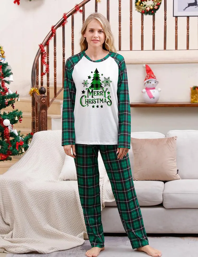 Christmas Tree Plaid Letters Printed Family Matching Pajamas - Image 2