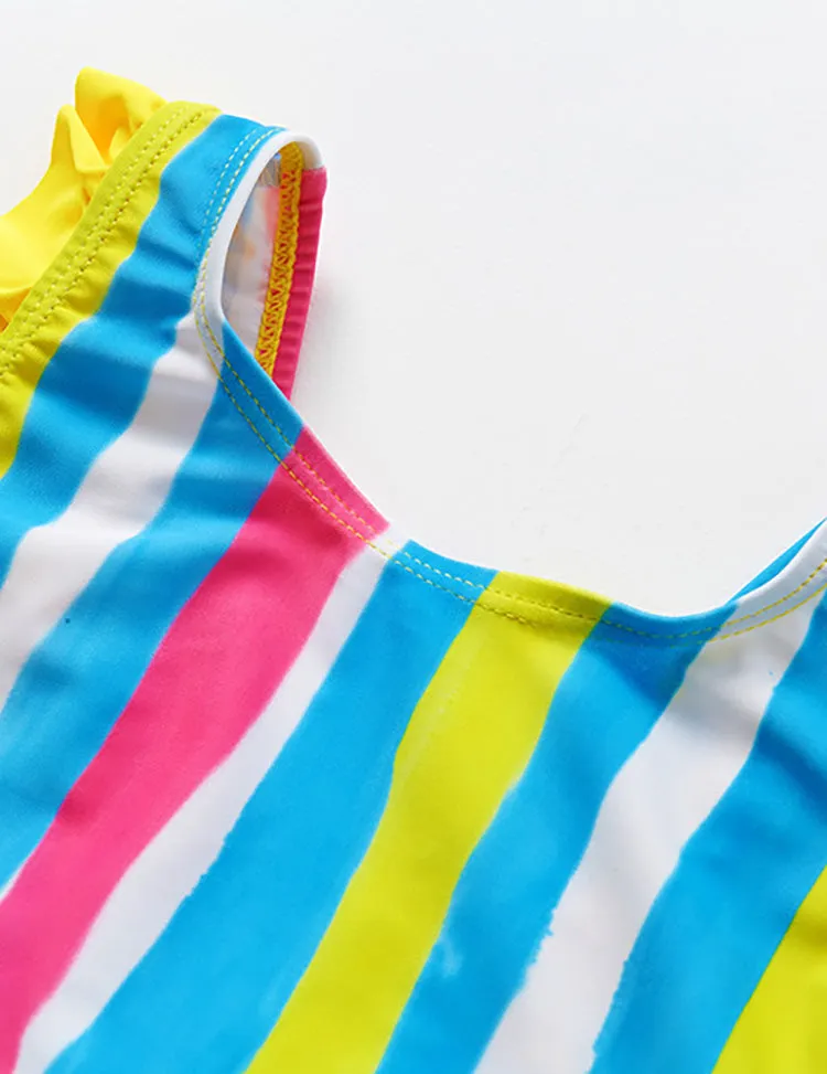 Colored Irregular Striped One-Piece Swimsuit - Image 3