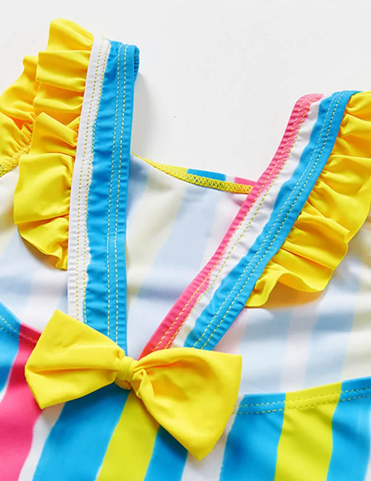 Colored Irregular Striped One-Piece Swimsuit - Image 4