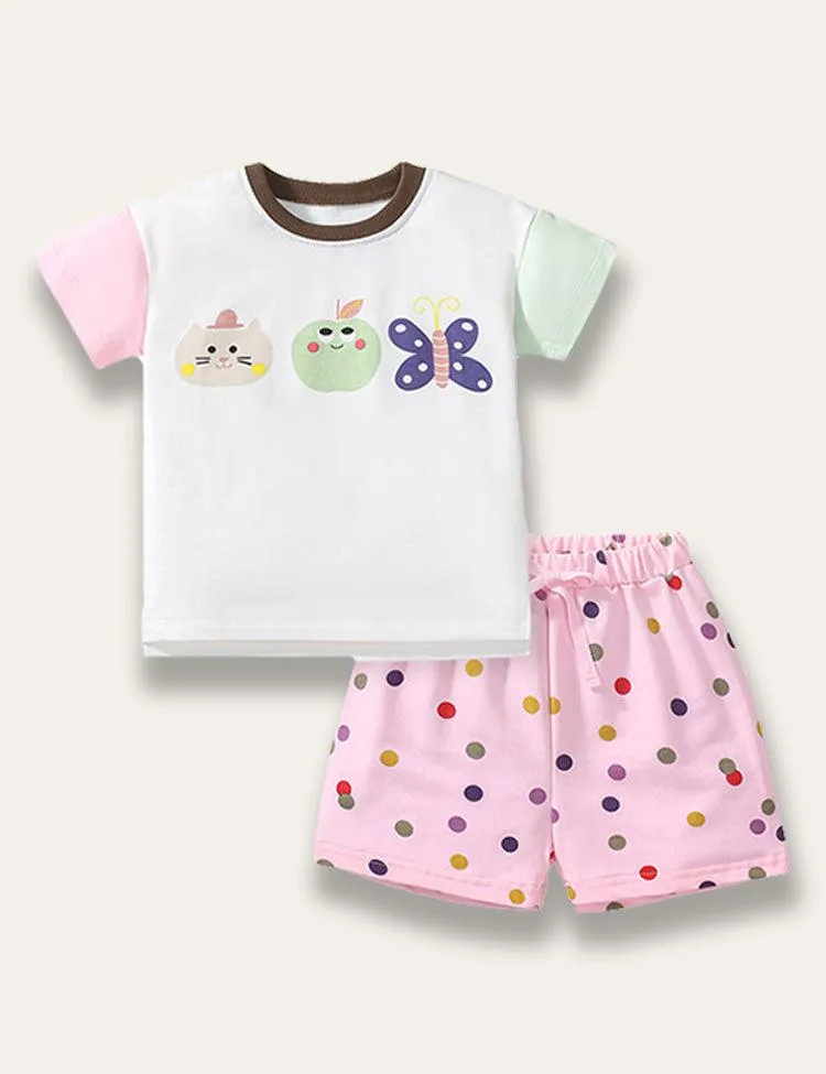 Colorful Butterfly Print Short Sleeve Set