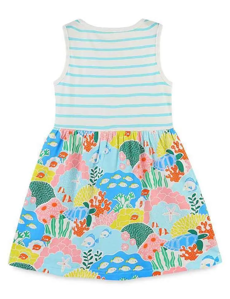 Coral Print Striped Sleeveless Dress - Image 3
