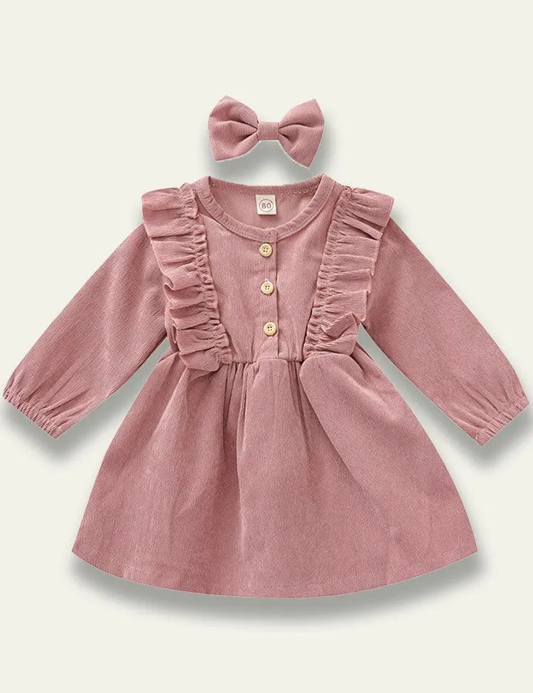 Sweet Corduroy Long Sleeve Dress