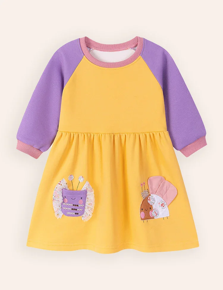 Cute Butterfly Applique Long Sleeve Dress