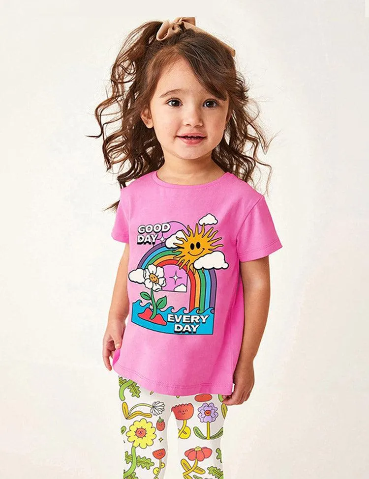 Cute Floral Print T-shirt Set - Image 2