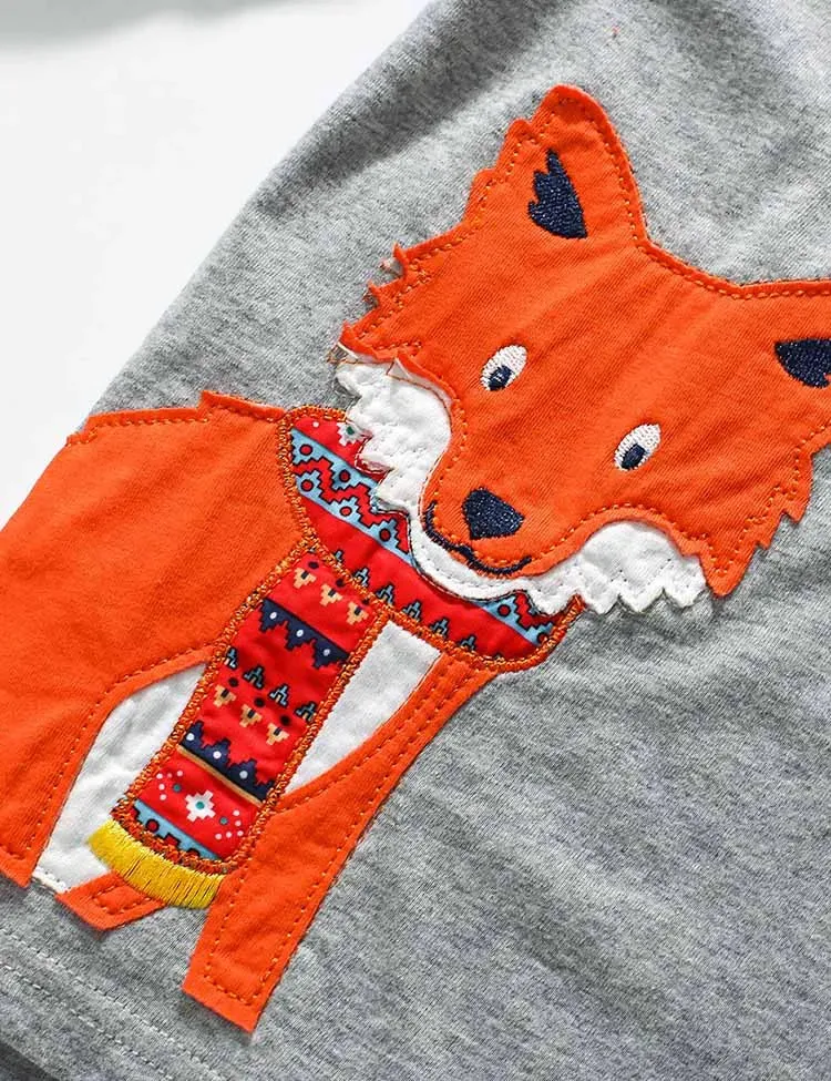 Cute Fox Appliqué Long Sleeve T-Shirt - Image 2