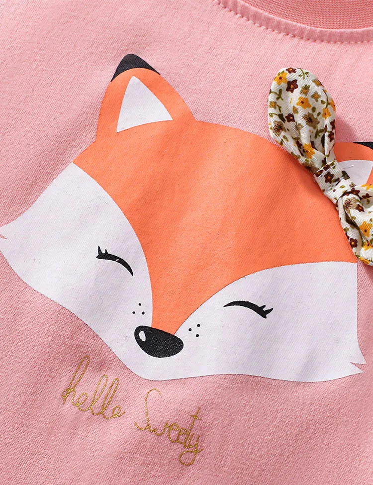 Cute Fox Printed Ruffled T-Shirt - Image 2