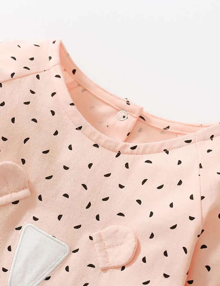 Cute Kitten Embroidered Polka Dot Long Sleeve Dress - Image 3