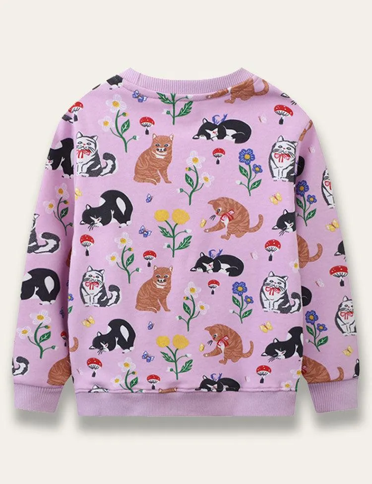 Cute Kitten&Floral Print Sweatshirt - Image 3