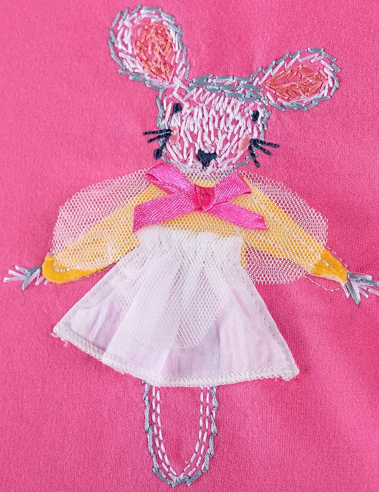 Cute Mouse Applique Long Sleeve Tulle Dress - Image 2