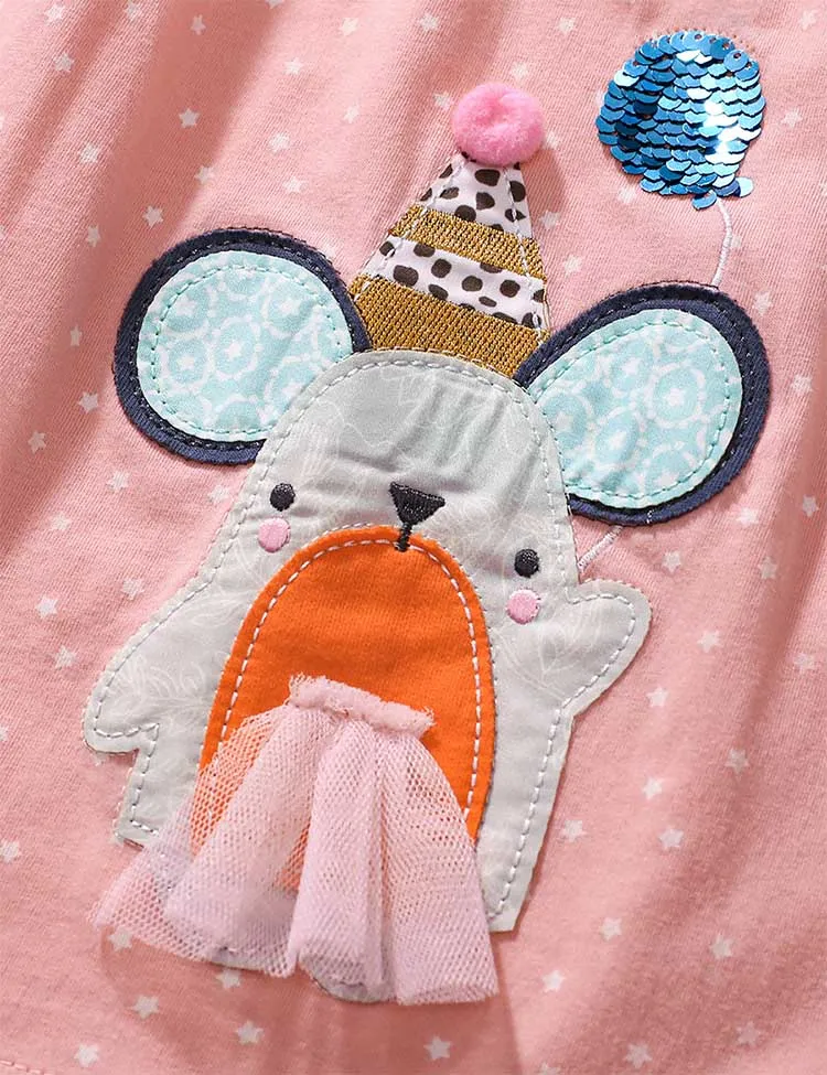 Cute Mouse Dot Appliqué Cotton Dress - Image 2