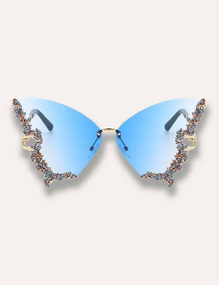 Diamond Butterfly Rimless Sunglasses - Image 5