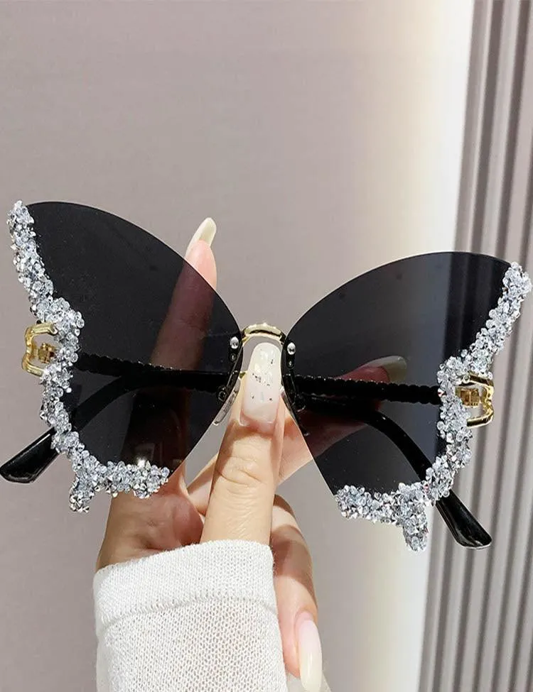 Diamond Butterfly Rimless Sunglasses - Image 9